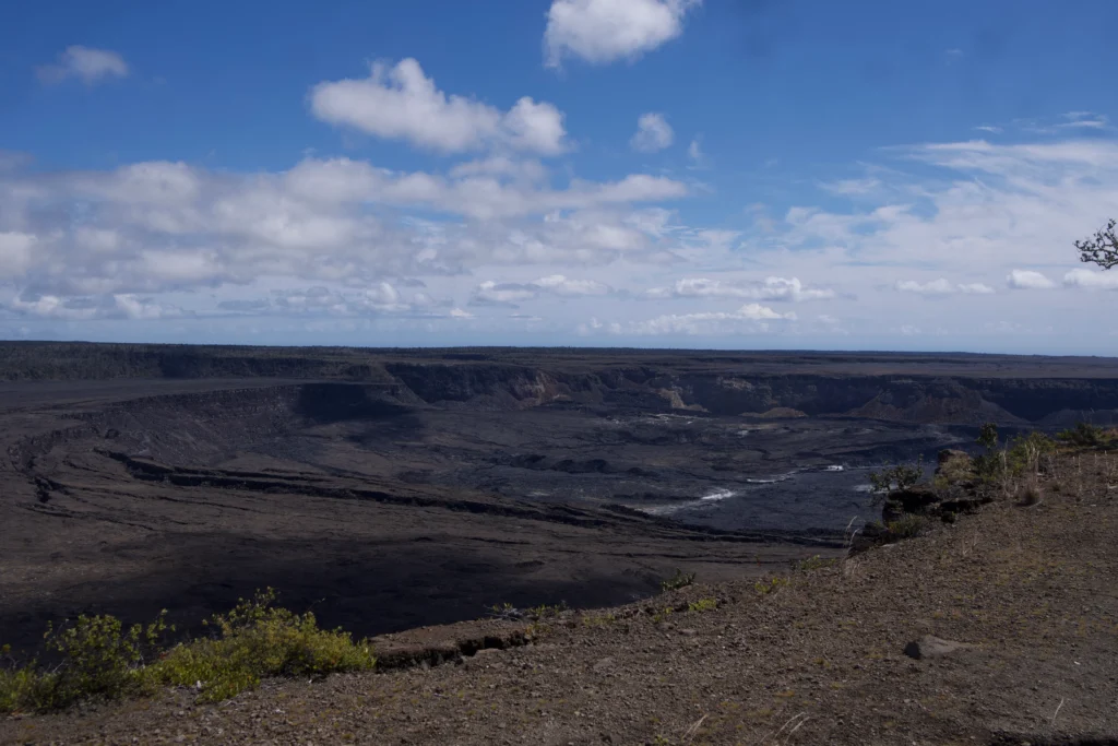 Volcanic crater with smoke at Hawaii Volcanoes National Park