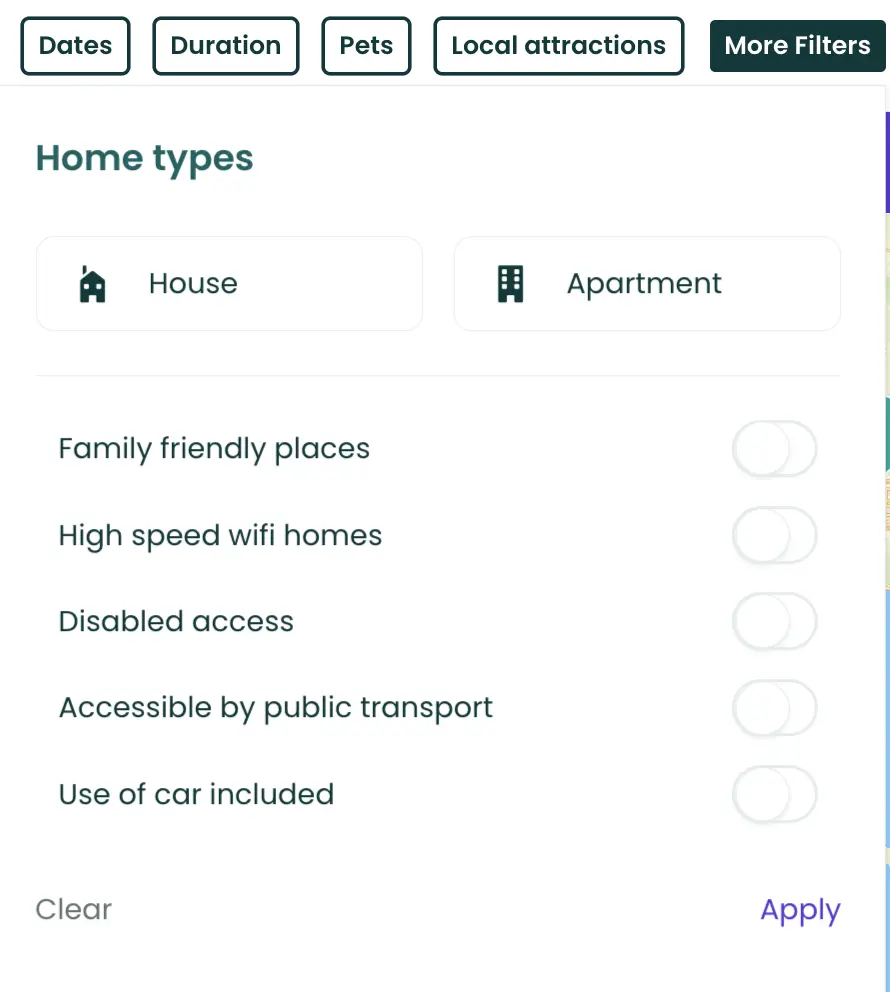 Filters on TrustedHousesitters